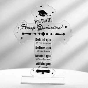 lot 1442 image: Graduation Gift for Her Him Class of 2026 Religious Graduation Acrylic Standing Cross for Senior College Inspirational Bible Verse Acrylic Grad Gift Christian Scripture Desk(Fresh)