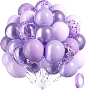 lot 1452 image: 60pcs Lavender Balloons 12inch, Light Purple Balloons with Pastel Metallic Pearl Purple Confetti Balloons for Birthday Baby Shower Wedding Bridal Shower Party Decorations