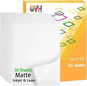 lot 1456 image: QYH Printable Vinyl Sticker Paper for Inkjet & Laser Printer - Matte White Waterproof, 50 Sheets Vivid Colors, Compatible with Cricut, Silhouette, Ideal for Small Business & DIY- 8.5x11