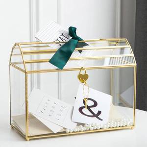 lot 1550 image: Wedding Card Box with Slot, 12.2 Large Glass Card Boxes for Reception, Gold Cards Holder, Clear Decorative Storage Box with Lock for Baby Shower, Birthday Party, Christmas, Bridal Shower