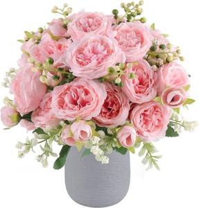 lot 1555 image: Pusuny Artificial Peonies Silk Flowers, 4 Bundles Faux Peony Bouquet Florals Arrangements for Farmhouse Home Boho Wedding Table Centerpiece, Fake Plastic Flower Bulk for Vase Decoration (Light Pink)