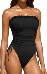 lot 1557 image: Yonique Women Strapless One Piece Swimsuit Tummy Control Bandeau Bathing Suit Cheeky Swimwear SIZE S