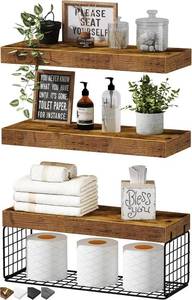 lot 1563 image: QEEIG Bathroom Shelves Over Toilet - Wall Mounted Floating Shelves Toilet Paper Storage Small Farmhouse Decor Shelf 16 inch Set of 3, Rustic Brown (019-BN3)