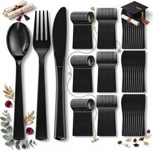 lot 1570 image: EI 360pcs Black Plastic Silverware,Disposable Cutlery,Plastic Silverware Heavy Duty,Plastic Spoons and Forks include 120pcs Forks,120pcs Spoons and 120pcs Knives,for Wedding,Graduation Decorations