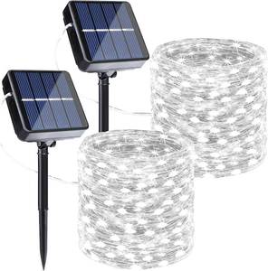 lot 1574 image: Joomer Solar Fairy Lights, 2-Pack Total 80FT 240LED Solar String Lights Outdoor Waterproof 8 Lighting Modes for Patio Fence Party Garden Yard Home Holiday Tree Outdoor Decoration (White)