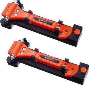 lot 1575 image: Amazon Basics Emergency Escape Tool, Window Breaker and Seatbelt Cutter, Car Safety Hammer with Protective Bracket, Bright Orange, 2 Pack, SW-835