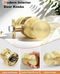 lot 1578 image: Probrico 1 Pack Keyless Passage Door Knobs with Vintage Design Passage Door Knobs for Interior Doors for Hallway Closet in Gold Finish