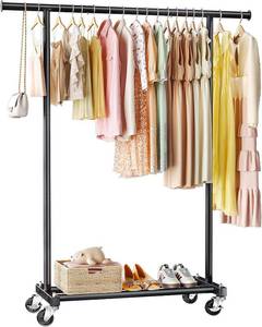 lot 1580 image: Clothing Rack for Hanging Clothes, 45 Wide Rolling Clothes Rack, Metal Garment Hanger Rack with Wheels, Portable Coat Rack Wardrobe Rack for Bedroom Laundry, Black