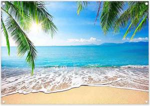 lot 1581 image: 7x5ft Fabric Summer Hawaii Beach Photography Backdrop Tropical Seaside Palm Trees Background Luau Aloha Baby Shower Party Decoration Banner Photo Booth
