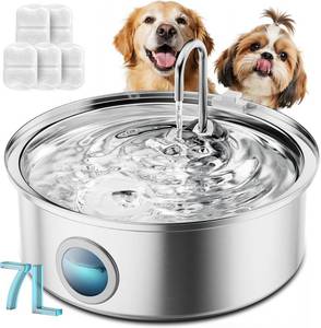 lot 1582 image: Oneisall Pet Water Fountain with 5 Set Filters, 7L230oz Quiet Dog Water Dispenser, Stainless Steel Dog Fountain with Visual Water Level&4-Layer Filtration for Large Dogs