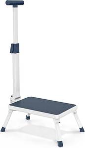 lot 1590 image: Folding Step Stool, Step Stools with Handle for Elderly Adults, Metal Stepping Stool with Adjustable Handrail in Kitchen, Bathroom, Bedroom, 330 Lbs Capacity
