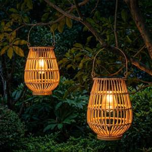 lot 1592 image: Solar Lanterns Outdoor, Handwoven Waterproof Hanging Rattan Solar Lights Gifts for Women Christmas Birthday Lamp Lights, Decoration for Outside Yard Garden Porch Patio Trees Lawn Pathway, 2 Pack