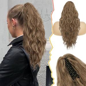 lot 1628 image: BARSDAR Brown Ponytail Extension - 18 Inch Claw Clip Ponytail Extensions for Women - Curly Wavy Multi Layered Synthetic Clip In Pony Tails Hairpieces Fake Ponytail - Ash Brown Mixed