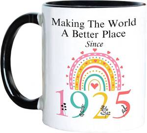 lot 1832 image: 100th Birthday Coffee Mug For Women, Turning 100 Year Old Birthday Gifts for Her, 1925 100th Gifts Black Handle 11OZ Coffee Cups for Mom Grandma Aunt Sister Coworker Friend Wife(100 Birthday)