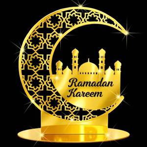 lot 1863 image: Frienda 9 Inch Eid Decorations for Home Acrylic Eid Mubarak Sign Centerpiece Al Adha Decorations Crafts Islamic Moon Decoration Moon Table Sign Gift for Muslims Bedroom Decor
