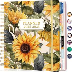 lot 1872 image: CAGIE 2026 Planner Weekly and Monthly   January - December 2026 Calendar, Hardcover Spiral Bound, 13 Monthly Dividers Tabs, Stickers, 8.3 x 9.3 Inch, Women Sunflower Planner Agenda For Work, Family Affiar, Personal