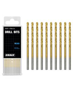 lot 1975 image: CRALY 332 Inch 10-Pc Cobalt Drill Bit Pack, M35 HSS Titanium Coated Jobber Length Twist Drill Bits, 135 Degree Split Point, for Hard Metal, Stainless Steel, Cast Iron, Plastic