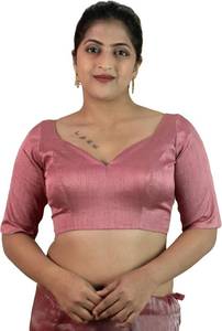 lot 1991 image: FIGURES DESIGNER Womens Dupion Raw Silk Half Elbow Sleeves Sweetheart V Neck Sabyasachi Cut Readymade Saree Blouse Size 42