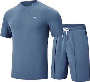 lot 1992 image: MoFiz Mens Tracksuits 2 Piece Short Set Outfits Cozy Lightweight Sweatsuits Active Running Sports Casual Sets Color Blue Size Small