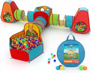 lot 1006 image: Playz 7pc Kids Play Tent with 1 Big Ball Pit for Babies, 3 Play Tunnel for Toddlers, and 3 Pop Up Tents Playhouse Bundle, Best Birthday Gift for Boys &amp Girls, Indoor &amp Outdoor Use Portable Play Center - NO BALLS
