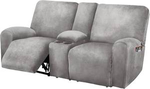lot 1009 image: Reclining Love Seat with Middle Console Slipcover, 8-Piece Velvet Stretch Loveseat Reclining Sofa Covers, 2 seat Loveseat Recliner Cover, Thick, Soft, Washable, Loveseat Slipcovers (Light Grey)