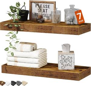 lot 1010 image: QEEIG Bathroom Floating Shelves for Wall - 15.7 Wall Mounted Shelf Over Toilet Farmhouse Home Decor Display Bookshelf Small 15.7 x 6.7 inch Set of 2, Rustic Brown (008-40BN)