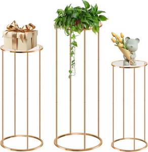 lot 1013 image: Cylinder Stands for party, 3PCS Elegant Gold Metal Plant Round Pedestal Stand, Display Stand Tables Cake Stand for Party Weddings Birthday Backdrop Decorations