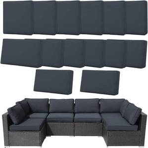 lot 1023 image: 14Pcs Outdoor Cushion Covers Replacement Washable wZipper for 6-Seaters Sofa Patio Slipcovers Set Seat and Back Covers Only-25x25x3.15inch
