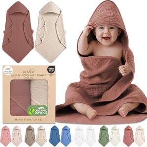 lot 1034 image: 100% Organic Cotton Muslin Baby Hooded Towels 32x32 Inch   2 Pack Soft & Absorbent Newborn Bath Towels for Boys & Girls, Premium Hooded Towels, Ultra-Gentle Baby Essentials in RustIvory