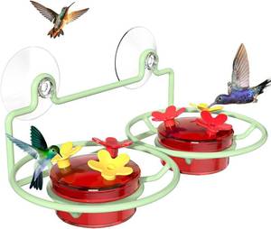 lot 1035 image: Dreamdrawer Window Hummingbird Feeder, Small Hummingbird Feeder for Outdoors with Strong Suction Cup - Metal Base & 6 Feeding Ports, Easy to Clean and Refill
