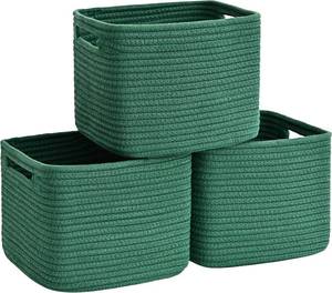 lot 1036 image: 3 Pack Cube Storage Bin, 9 x9 x7  Cotton Rope Woven Baskets for Organizing Toys Clothes Towels, Square Gift Storage Baskets for Shelves, Nursery, Closet, Bathroom, Pantry (Green)