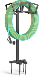 lot 1418 image: OLV Garden Hose Holder 4 Spikes, Heavy Duty Freestanding Water Hose Holder Stand Holds 150-ft Hoses, Detachable Outdoor Metal Storage Hanger Organizer Rack for Outside Yard Lawn Farm