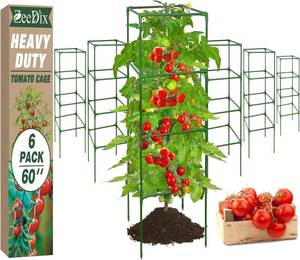 lot 1419 image: ZeeDix 6 Pack Heavy Duty Tomato Cages for Garden 60 Inches, Square Adjustable Tomato Trellis Cage Climbing Plant Support Trellis Plant Cages for Climbing Vegetables Flowers with 40Pcs Clips