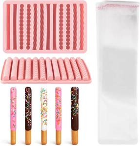 lot 1422 image: LemonRoad 102 Pcs Pretzel Rods Making Set 2 Pretzel Rods Molds 7.6 x 4.8 Inch and 100 Pcs 2x10 Inches Clear Self Sealing Cellophane Bag for Christmas Wedding Birthday Treat Party