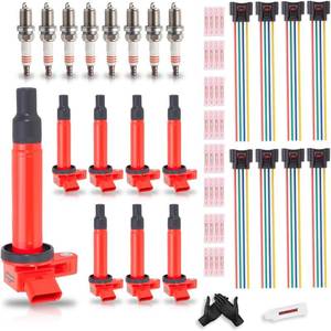 lot 1470 image: Ignition Coil Pack & Spark Plugs & Connector Fits for Toyota Tundra Sequoia Land Cruiser 4Runner, for Lexus GS430 GX470 LS430 LX470 SC430 2000-2009 4.3 4.7 V8 Replaces UF230 UF493