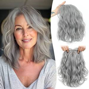 lot 1474 image: Ms Taj 11 Inch Short Wavy Hair Topper for Women with Thinning Hair, Natural Synthetic Lightweight & Breathable Hairpiece for Women with 6.5x6.5 Base, Instantly Adds Volume and Coverage