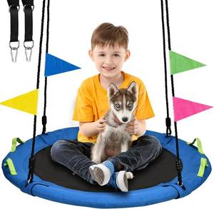 lot 1478 image: Tree Swing, Saucer Flying Swing 24 Inch for Kids, 900lbs Weight Capacity, with Adjustable Hanging Straps, for Backyard and Outdoor Playground, Gifts for Kids, Blue