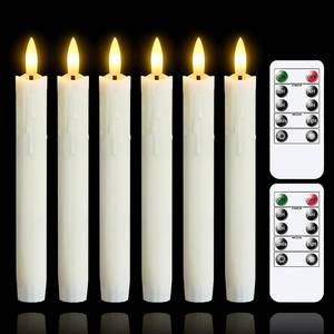 lot 1484 image: Flameless Flickering Taper Candles Two Remote, 7.5 Inch Ivory Battery Operated LED Window Candles Timer,Set of 6 Plastic 3D-Wick Dripping-Wax Effect Flameless Candlesticks(0.86 Dia,Warm Fire)