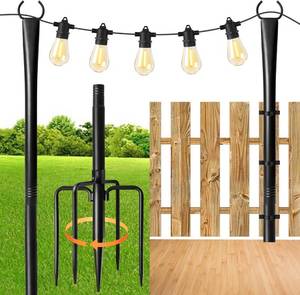 lot 1489 image: MuliVid 2 Pack 10FT Lighting Hanging Pole for Outside, Waterproof Hardened Metal Outdoor String Light Poles for Patio, Garden, Bistro, Wedding, Parties