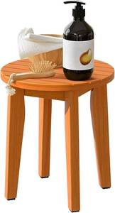lot 1490 image: Round 16 Inch Bamboo Waterproof Shower Bathroom Stool Chair, Duty Wooden Bath Corner Shaving Legs Bench Seat (Honey Bamboo, XL)
