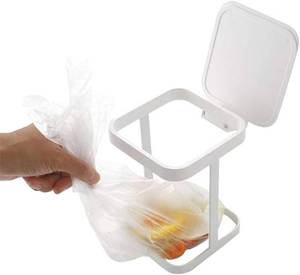 lot 1491 image: Originals Metal Countertop Trash Can Garbage Bag Holder for Home Kitchen (White)