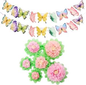 lot 1493 image: Kosiz 8 Pcs Butterfly Tissue Paper Flowers Decor Spring Pastel Butterfly Garlands Paper Pom Pom Hanging Decorations for Wall Fairy Birthday Decor Garland Backdrop Tea Party Baby Shower