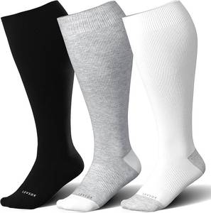 lot 1494 image: LEVSOX Wide Calf Compression Socks for Women&Men Plus Size 15-20mmHg Knee High Large Support Stockings for Circulation