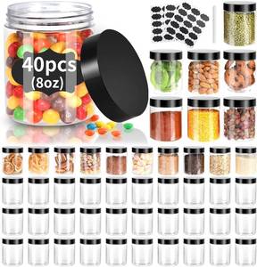 lot 1501 image: 40 Pack Plastic Jars with Lids, Gencywe 8 oz Clear Slime Cosmetics Containers with Pen and Labels, Leakproof Storage Jars, PET Empty Jars with Black Lids for Kitchen Cookie Candy Spices Dry Food Cream