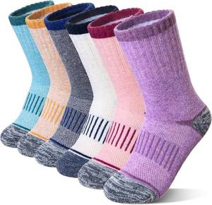 lot 1505 image: Eocom Kids Merino Wool Hiking Socks Toddlers Boys Girls Thermal Warm Winter Cushion Moisture Wicking Boot Crew Socks 6 Pairs
