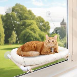 lot 1510 image: PEFUNY Fluffy Cat Window Bed for Indoor Cats   Strong Suction Cup Hammock with Breathable Mesh and Soft Cushion, Supports Large Cats