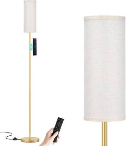lot 1516 image: Ambimall 64 Floor Lamps for Living Room with Remote Control and Stepless Dimmable Colors Temperature & Brightness, 9W Bulb Included(Beige Lampshade & Gold Pole)