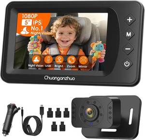 lot 1517 image: 5 Baby Car Camera with NO.1 Night Vision, USB Powered, 1080P IPS Crystal-Clear Car Baby Monitor With Brightness Setting, 3X Zoom and MirrorNormal Mode, Infant Backseat Camera, S100U, 5inch Black