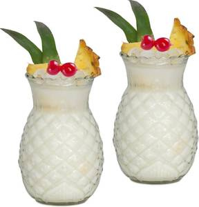 lot 1601 image: Tiki Pineapple Glasses Set of 2, Tropical Cocktail Glasses, 20oz Fun Pineapple Shaped Cups for Luau Party, BBQ, Bar, Dishwasher Safe & Lead-Free