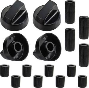lot 1603 image: Blutoget 4 Pack Black Universal Control Knobs with 12 Adapters - Compatible for Oven Stove Range - Universal Stove Knobs - Wide Range of Availability